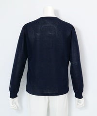 コットン混刺繍ニットカーディガン後（ネイビー）