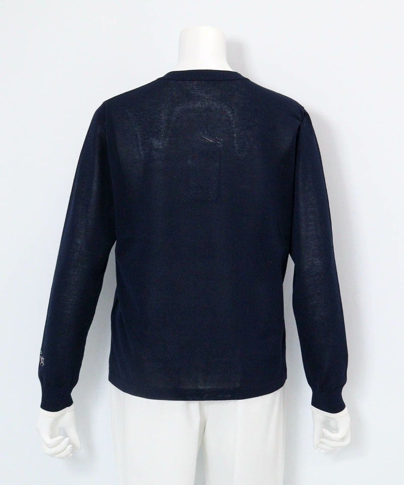 コットン混刺繍ニットカーディガン後（ネイビー）