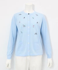 コットン混刺繍ニットカーディガン（ライトブルー）