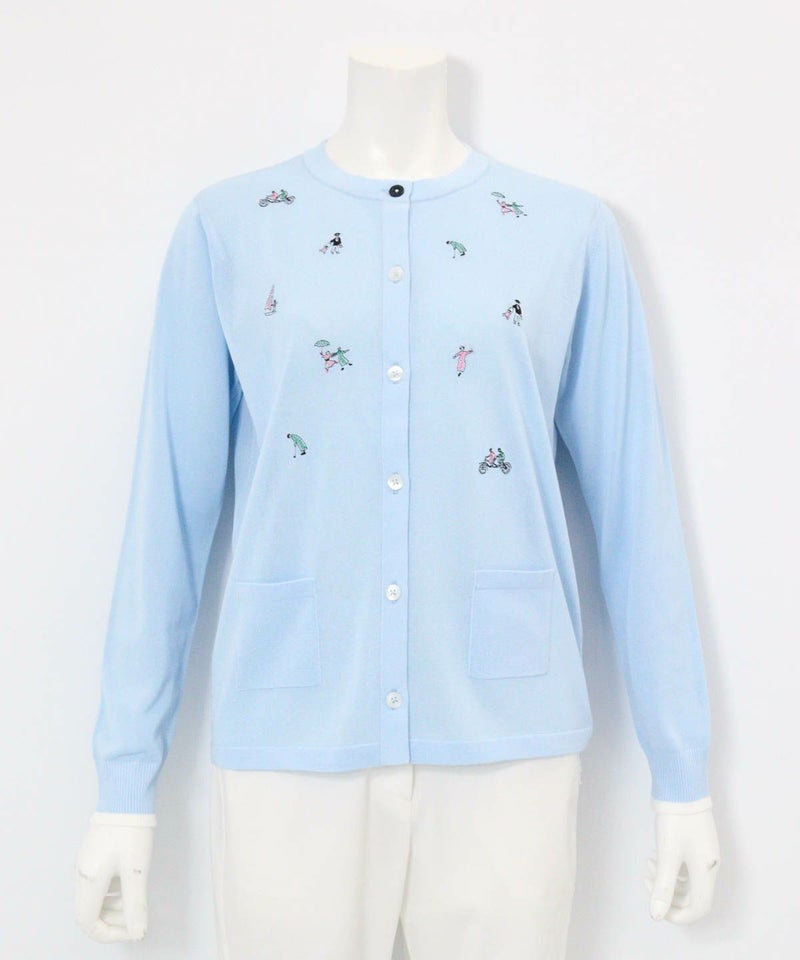 コットン混刺繍ニットカーディガン（ライトブルー）