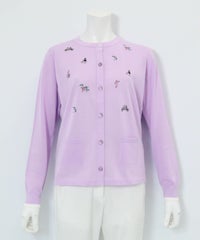 コットン混刺繍ニットカーディガン（ライトパープル）