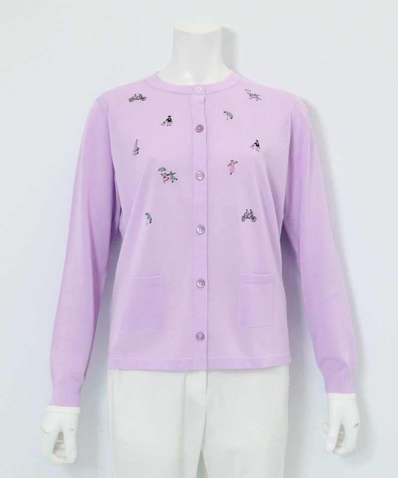 コットン混刺繍ニットカーディガン（ライトパープル）