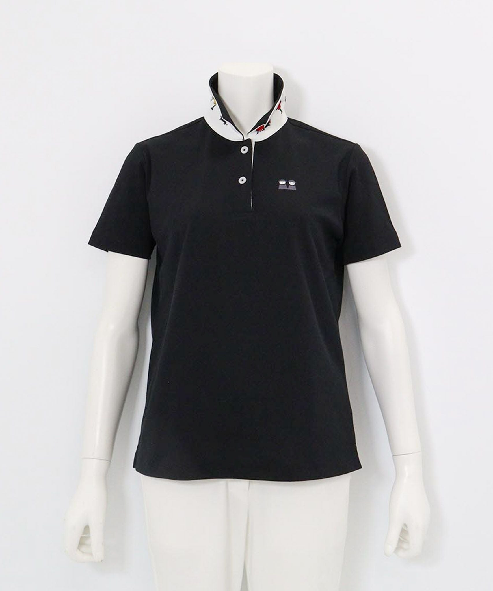 襟裏プリントUV速乾半袖ポロシャツ（ブラック）