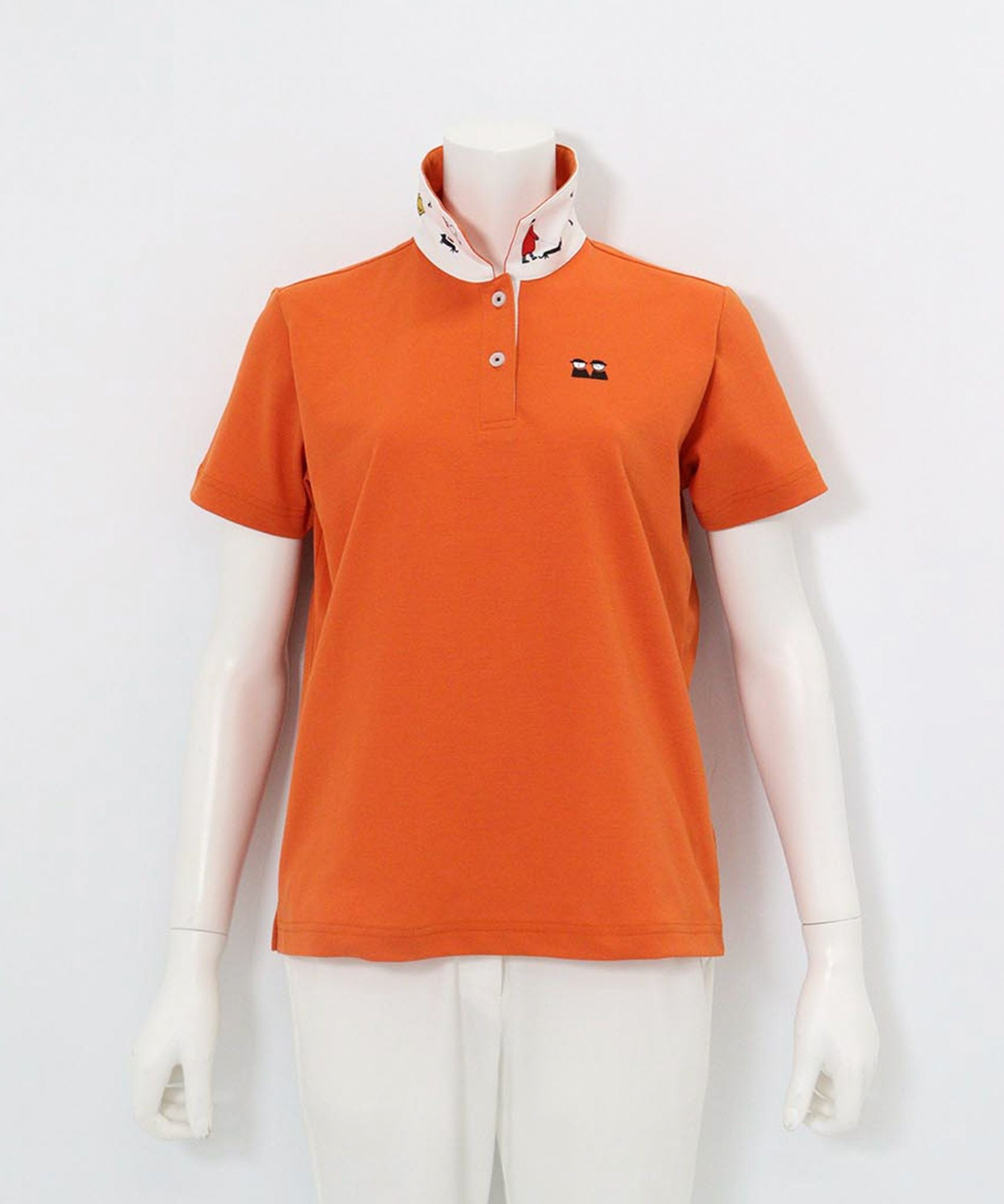 襟裏プリントUV速乾半袖ポロシャツ（オレンジ）