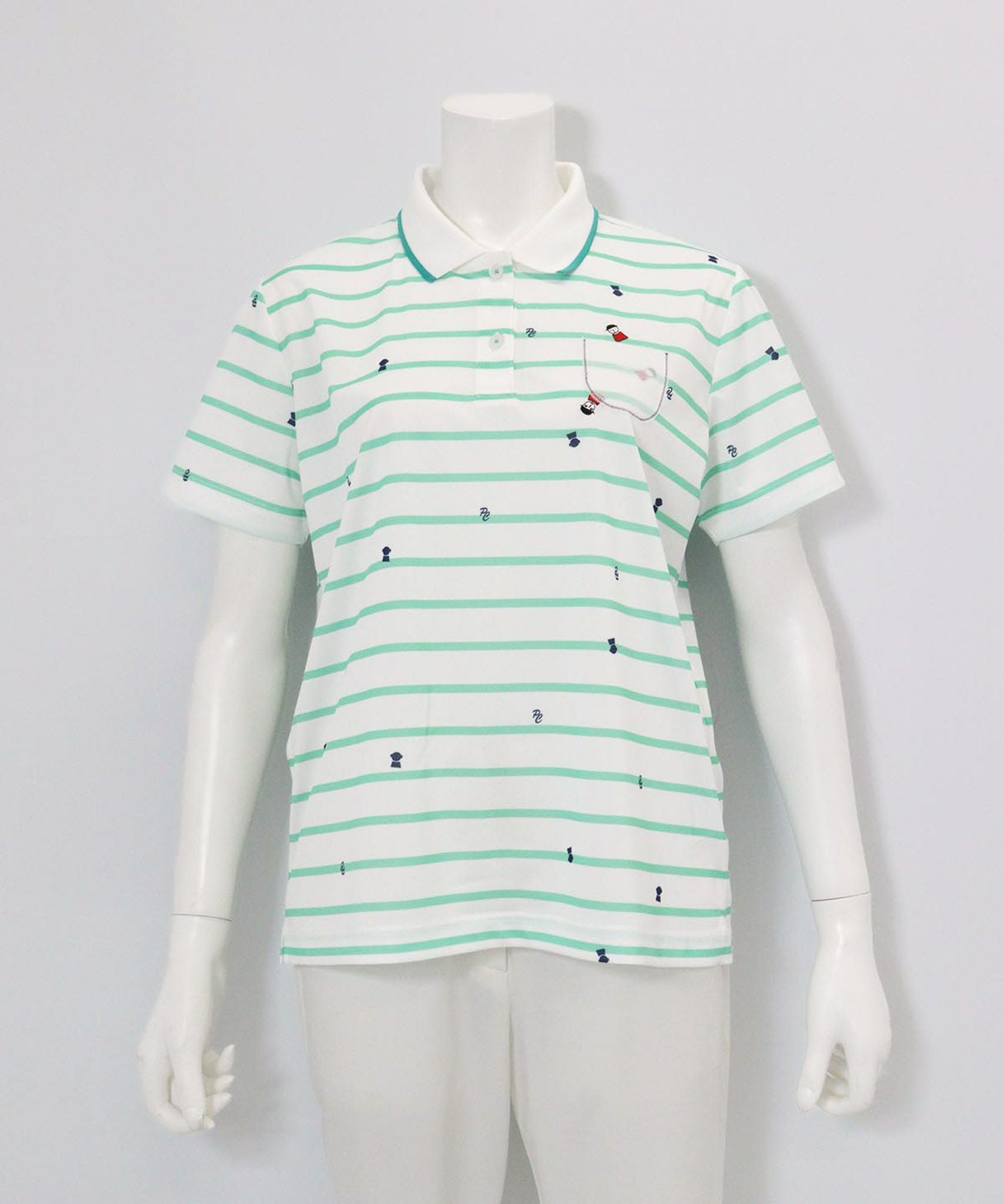 UV速乾ボーダーカノコポロシャツ（グリーン）