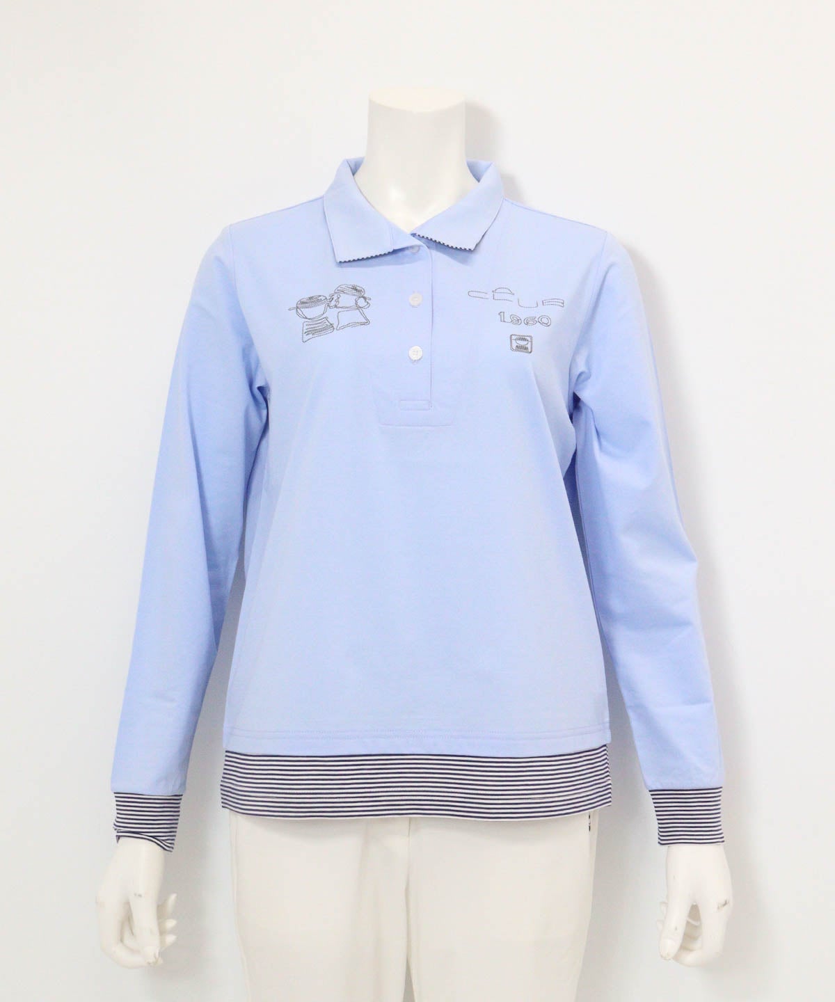 ボーダー切替ポロシャツ(ライトブルー)前