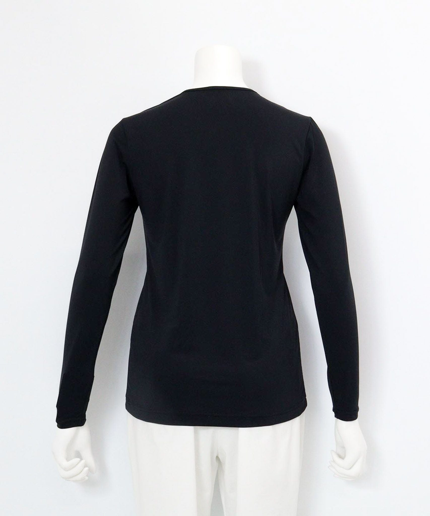 ピコ柄クルーネックUV冷感インナー後(ブラック）