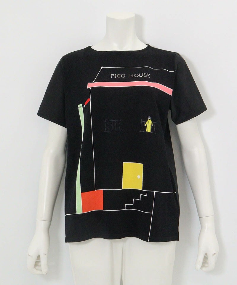 前後異素材アートプルオーバー（ブラック）