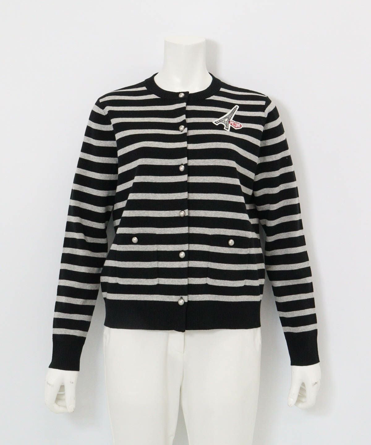 コットン混ボーダーニットカーディガン（ブラック）