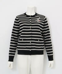 コットン混ボーダーニットカーディガン（ブラック）