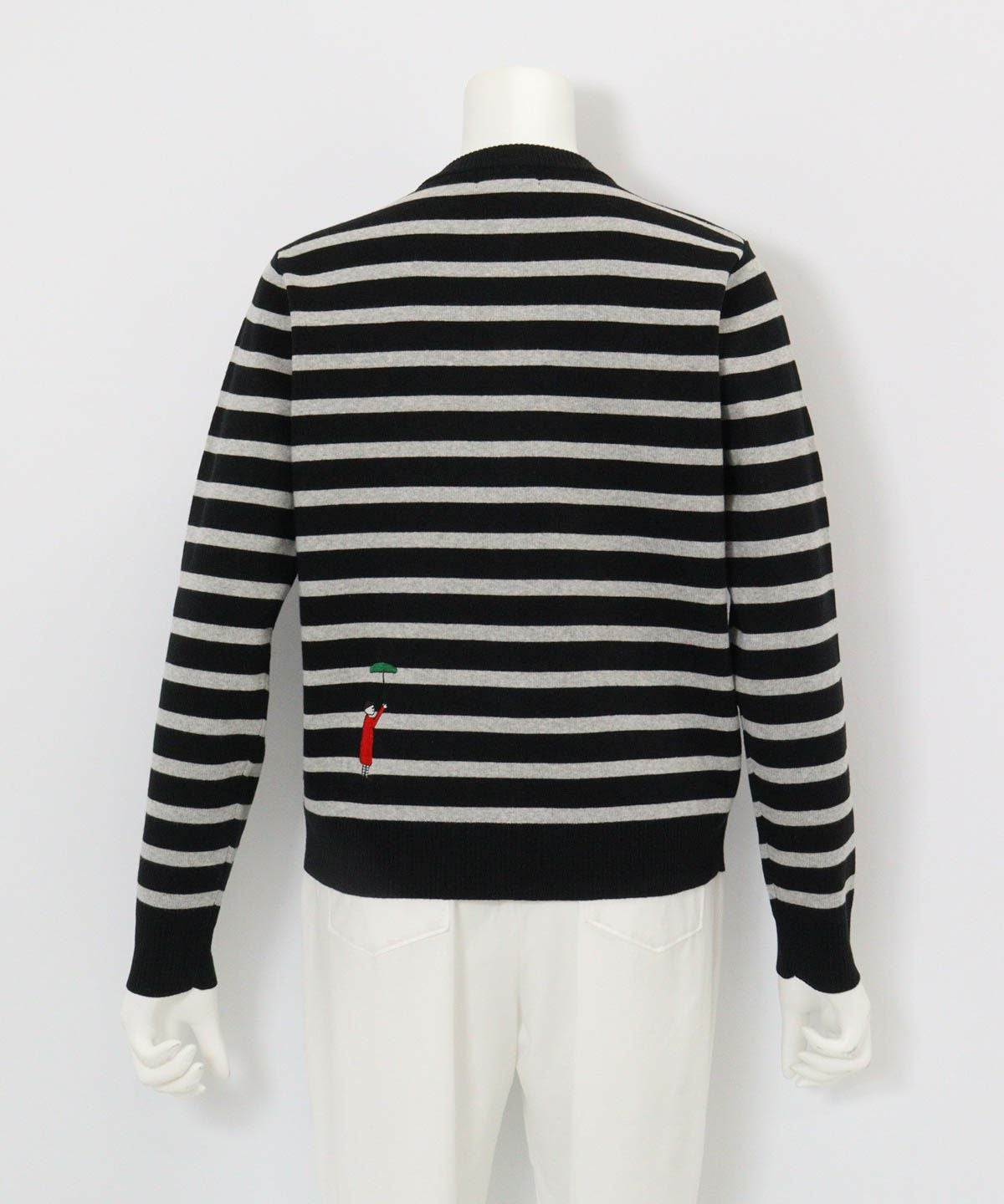 コットン混ボーダーニットカーディガン後（ブラック）