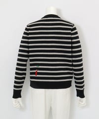 コットン混ボーダーニットカーディガン後（ブラック）