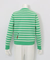 コットン混ボーダーニットカーディガン後（グリーン）