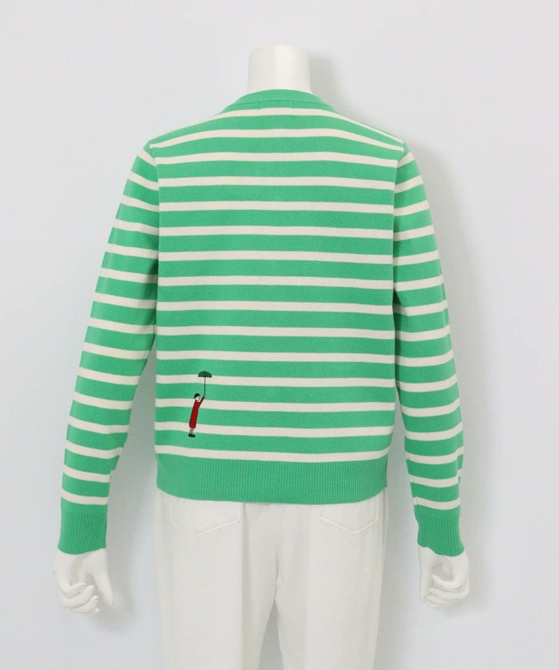 コットン混ボーダーニットカーディガン後（グリーン）