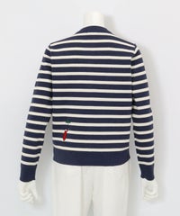コットン混ボーダーニットカーディガン後（ネイビー）