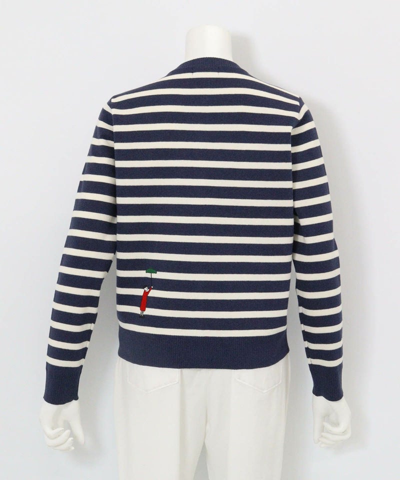 コットン混ボーダーニットカーディガン後（ネイビー）