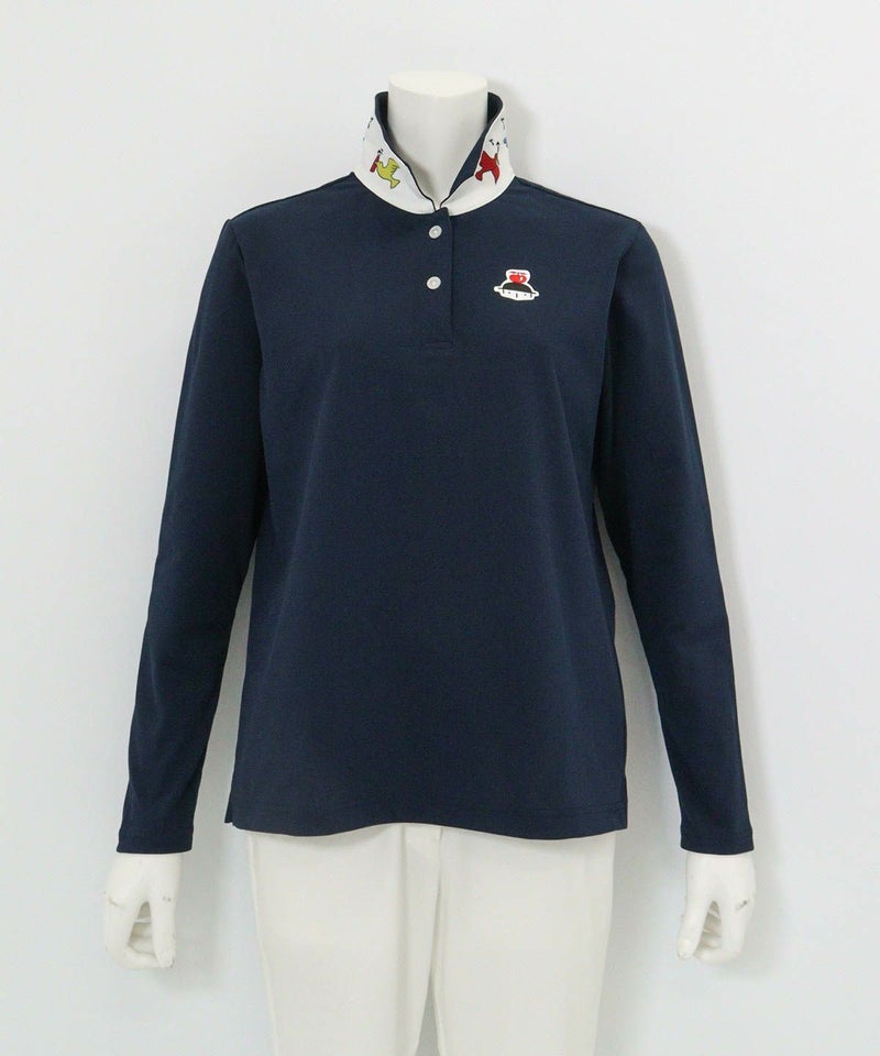 襟裏プリントUV速乾長袖ポロシャツ（ネイビー）