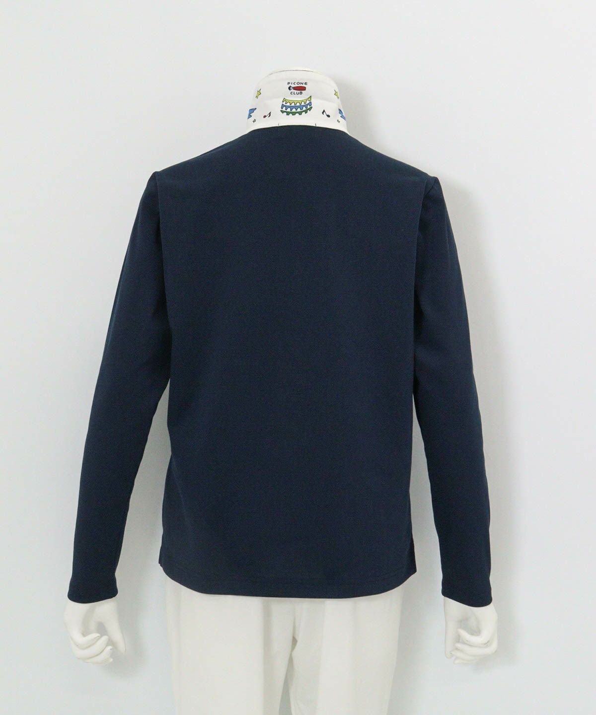 襟裏プリントUV速乾長袖ポロシャツ後（ネイビー）