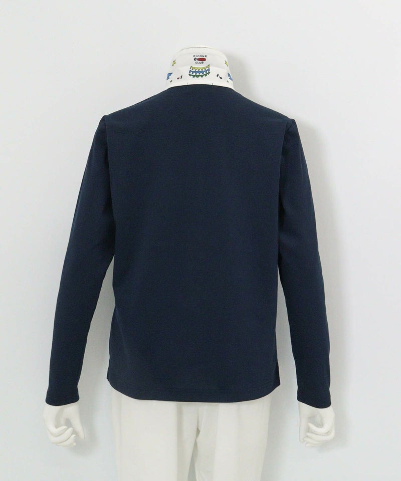 襟裏プリントUV速乾長袖ポロシャツ後（ネイビー）