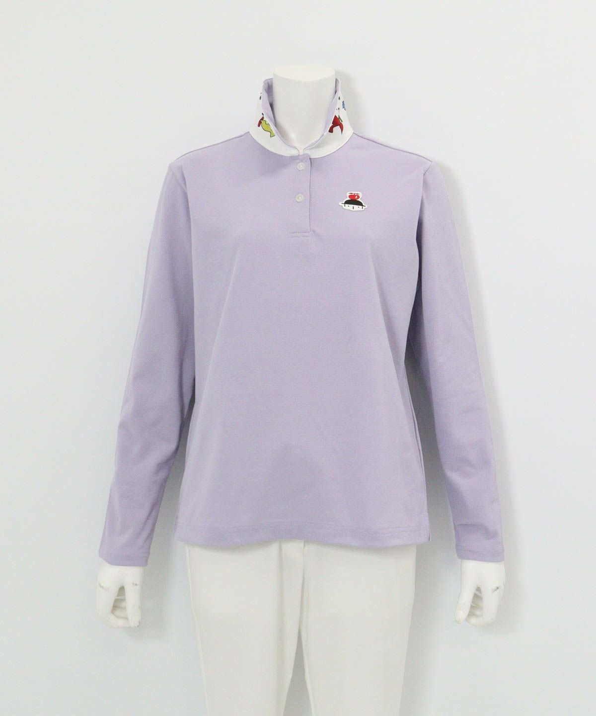 襟裏プリントUV速乾長袖ポロシャツ（ライトパープル）