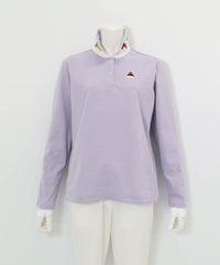 襟裏プリントUV速乾長袖ポロシャツ（ライトパープル）