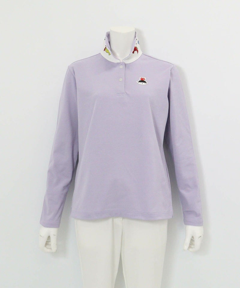 襟裏プリントUV速乾長袖ポロシャツ（ライトパープル）
