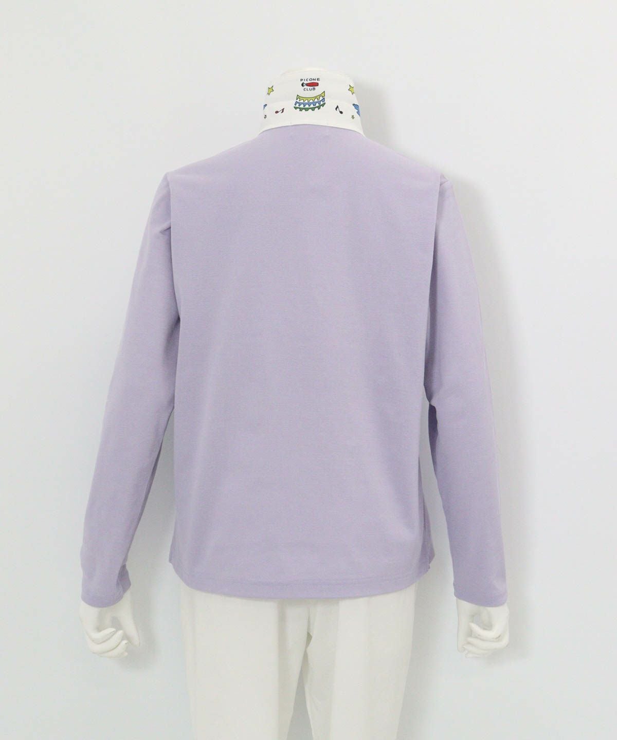 襟裏プリントUV速乾長袖ポロシャツ後（ライトパープル）