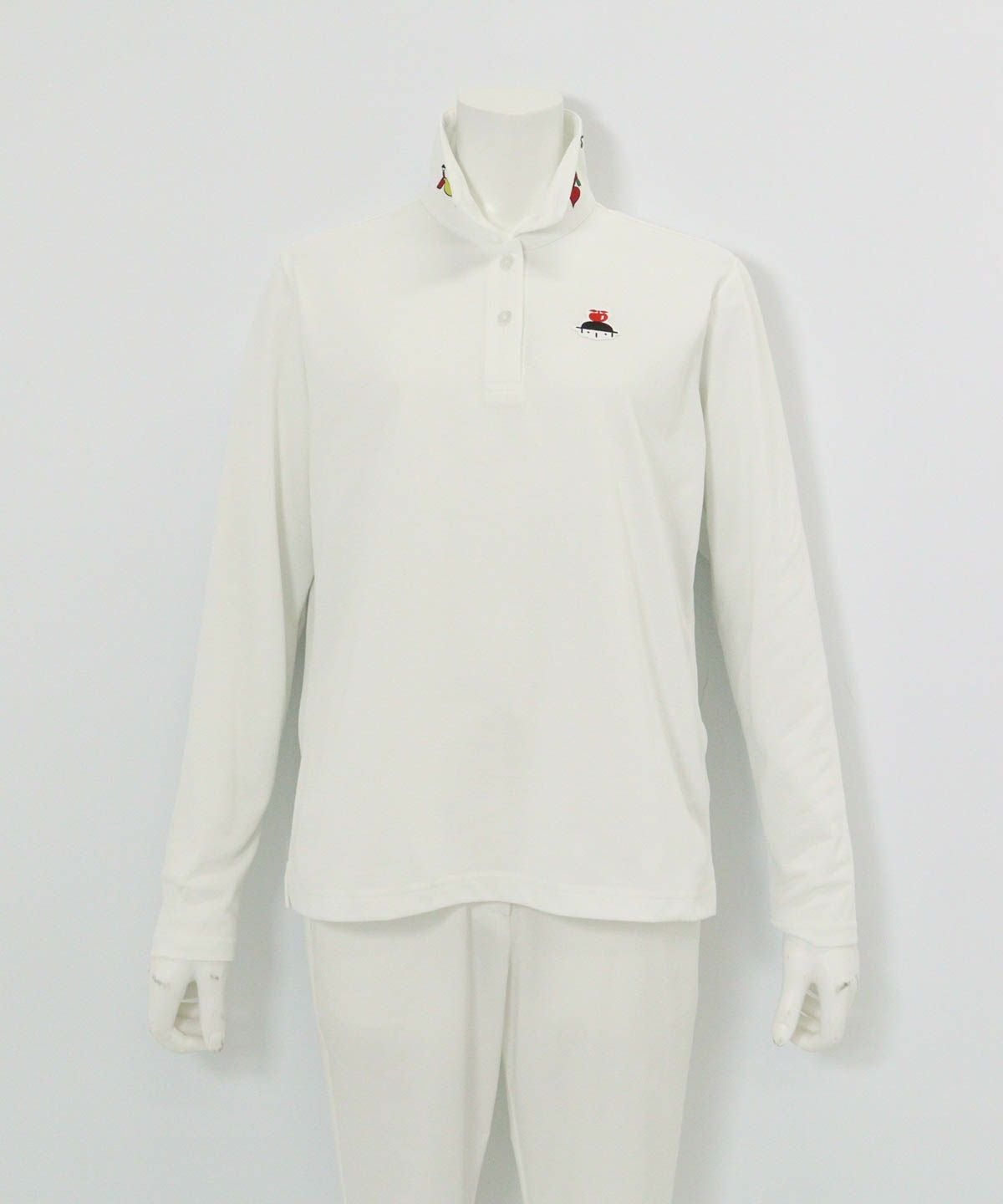 襟裏プリントUV速乾長袖ポロシャツ（ホワイト）