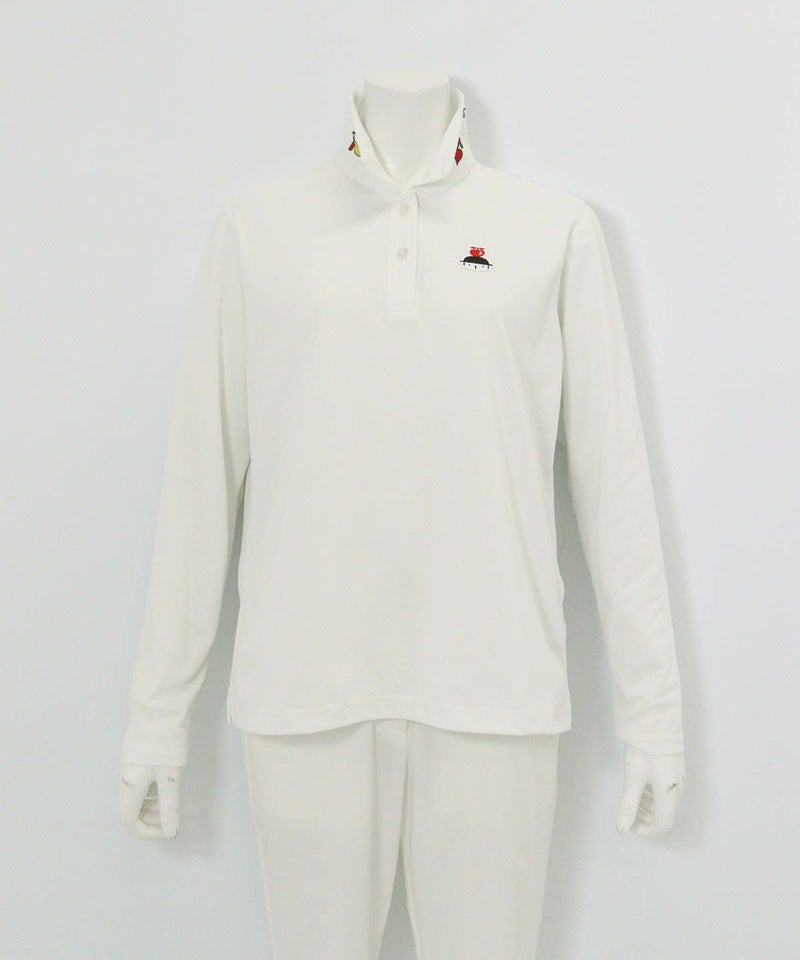 襟裏プリントUV速乾長袖ポロシャツ（ホワイト）
