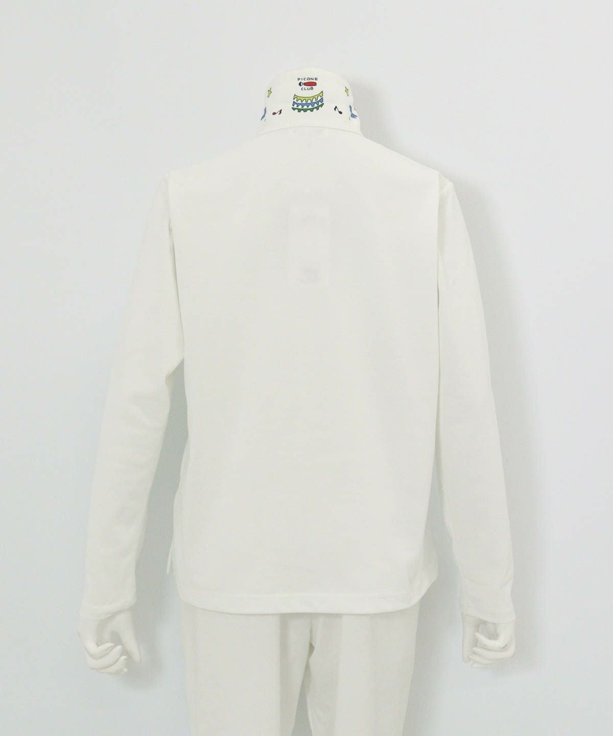 襟裏プリントUV速乾長袖ポロシャツ後（ホワイト）