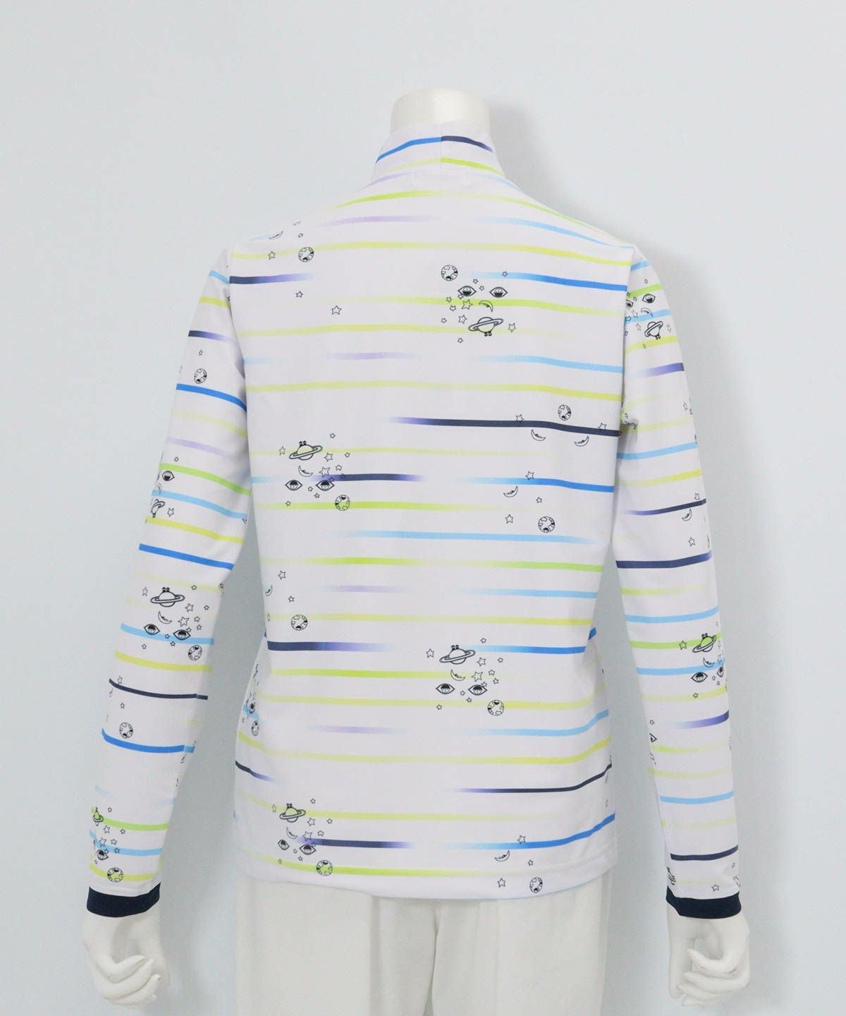 マルチボーダー総柄プルオーバー後（ブルー）