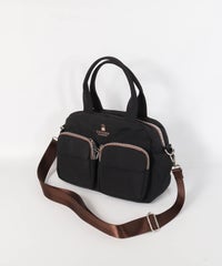 立体ポケットボストン型バッグ（ブラック）前