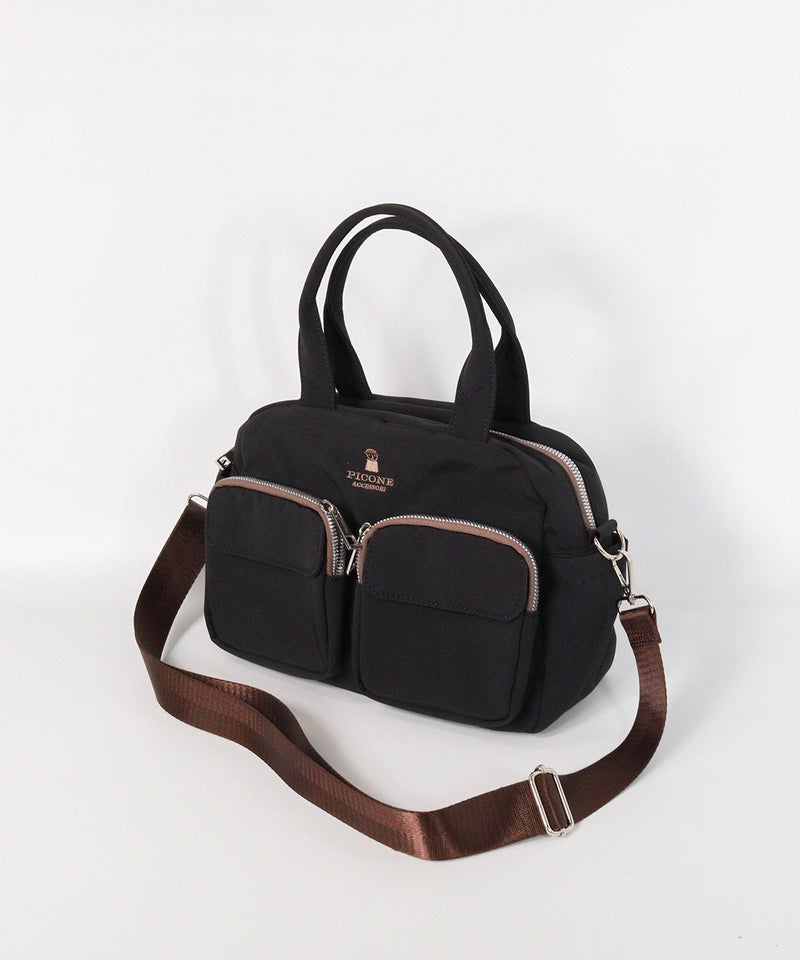 立体ポケットボストン型バッグ（ブラック）前