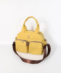 立体ポケットボストン型バッグ（イエロー）前