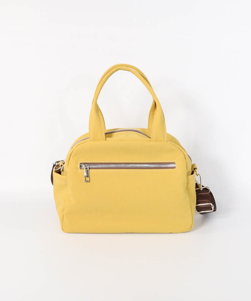 立体ポケットボストン型バッグ（イエロー）後ろ