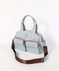 立体ポケットボストン型バッグ（ライトブルー）前