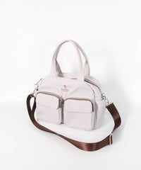 立体ポケットボストン型バッグ（ライトグレー）前