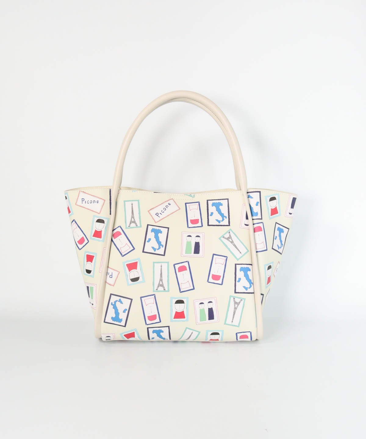 アート総柄トートバッグ（ベージュ）前