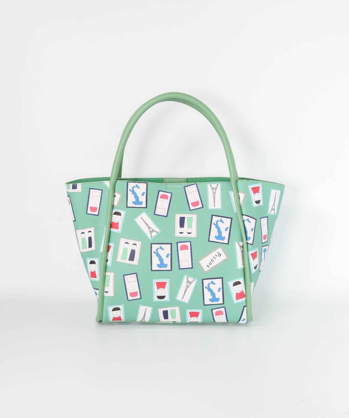 アート総柄トートバッグ（ライトグリーン）前
