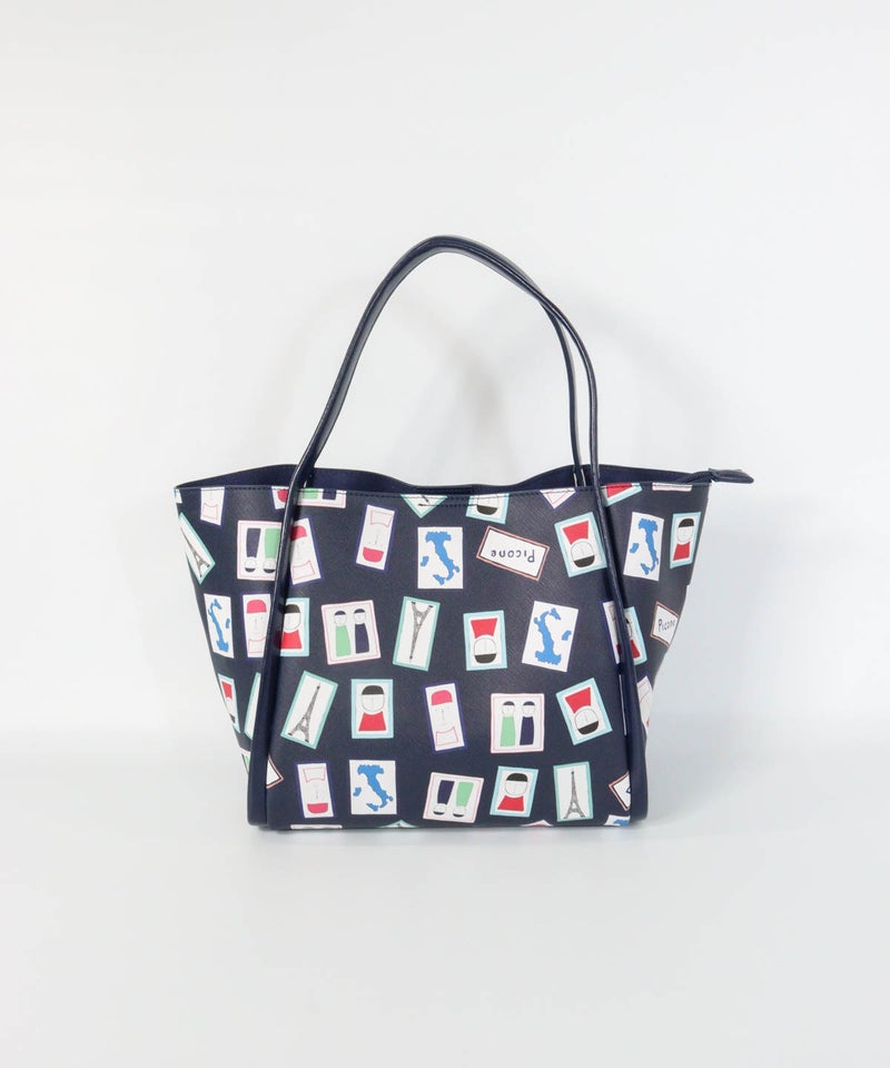 アート総柄トートバッグ（ネイビー）