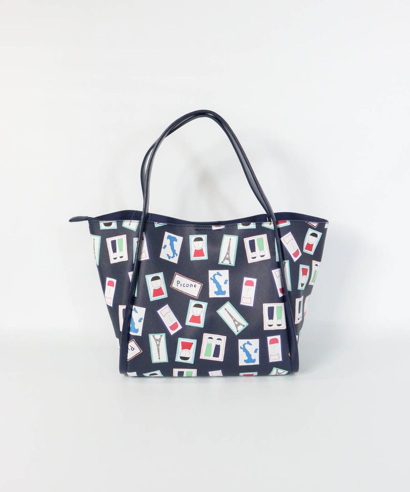アート総柄トートバッグ（ネイビー）