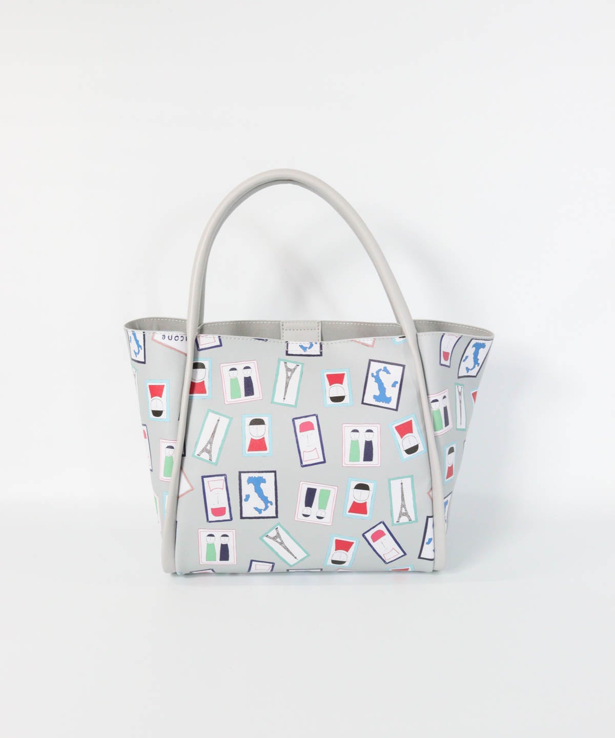 アート総柄トートバッグ（ライトグレー）前