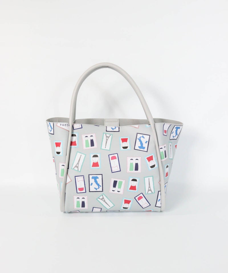 アート総柄トートバッグ（ライトグレー）前