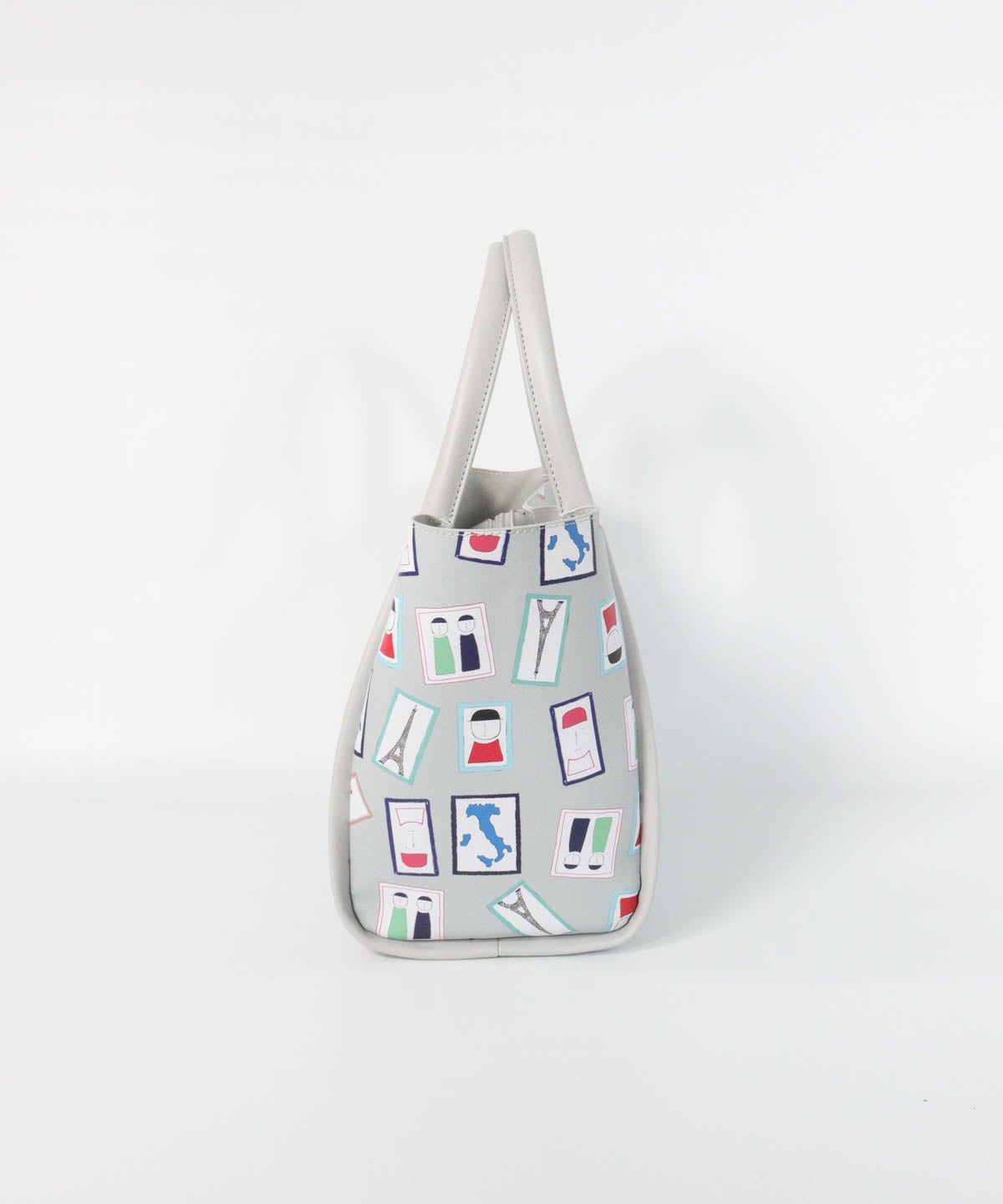 アート総柄トートバッグ（ライトグレー）横