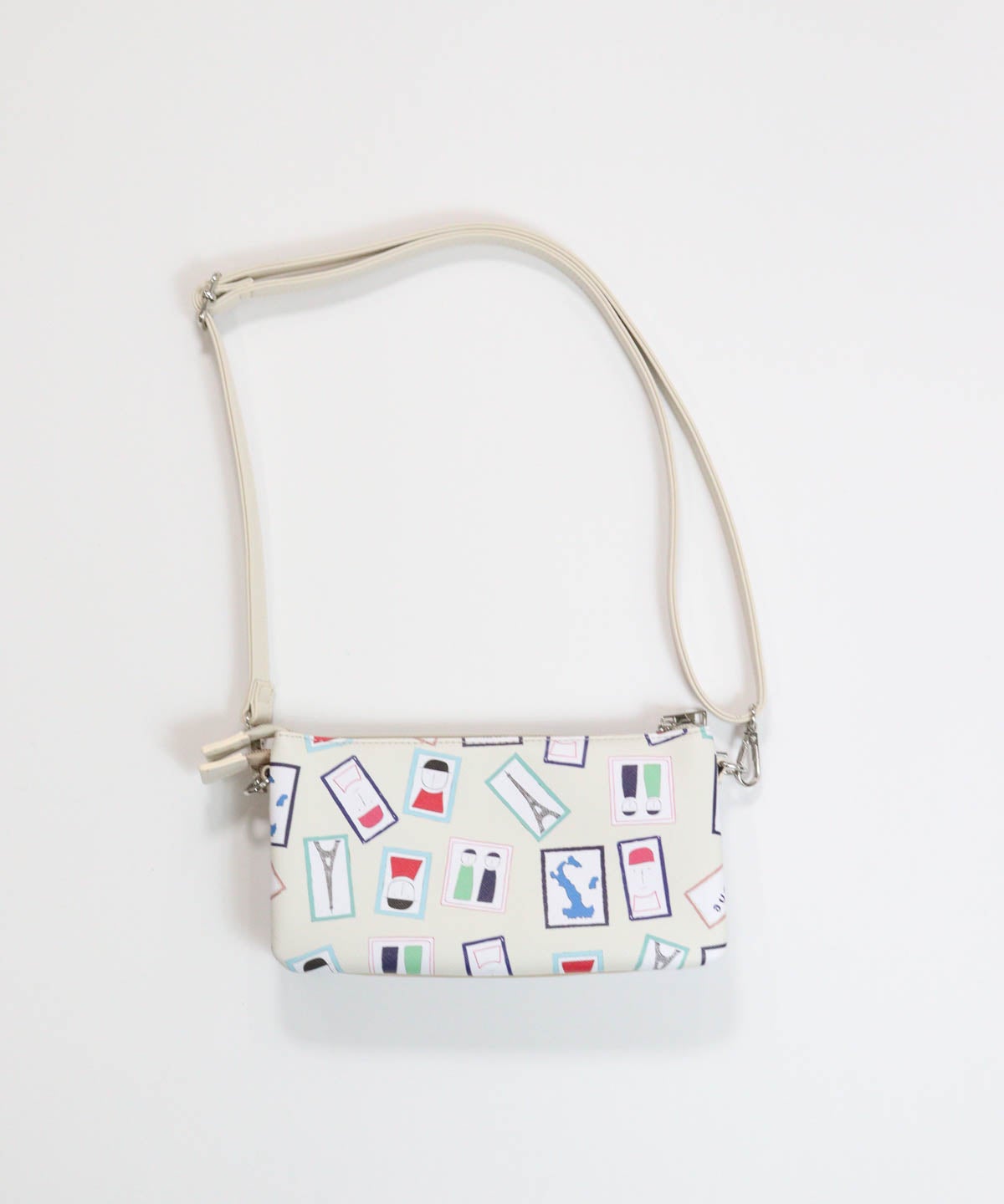 アート総柄ショルダーバッグ（ベージュ）