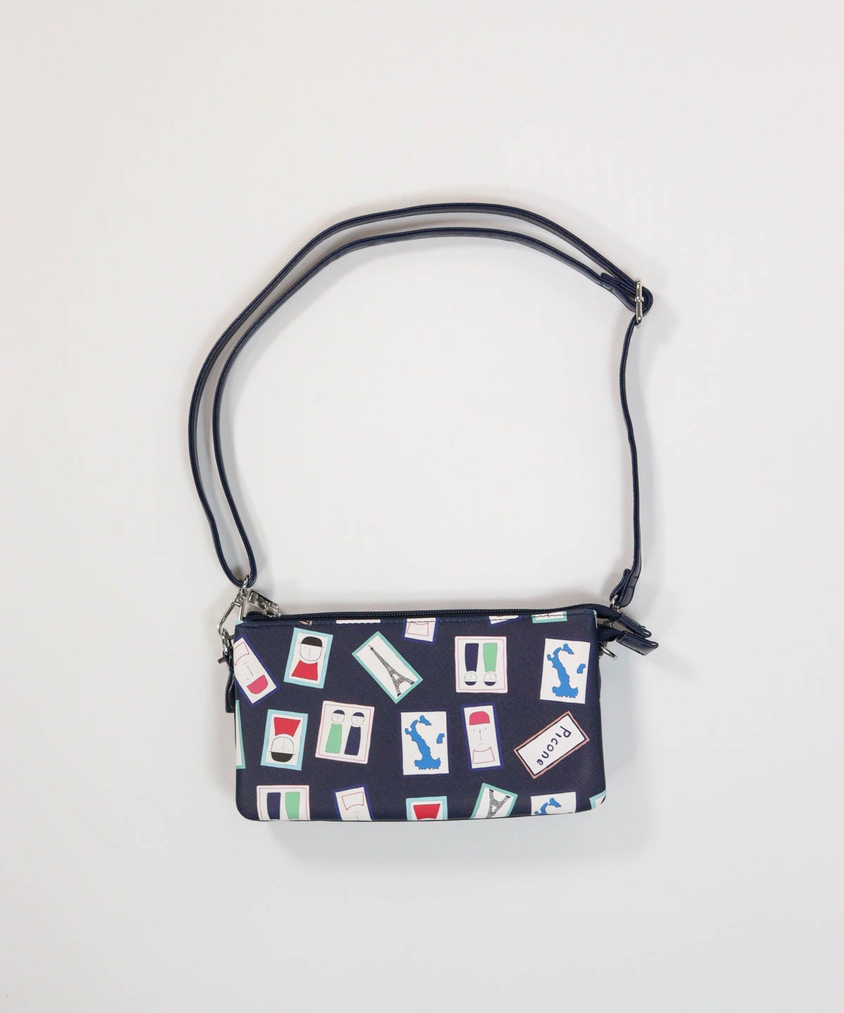 アート総柄ショルダーバッグ（ネイビー）前