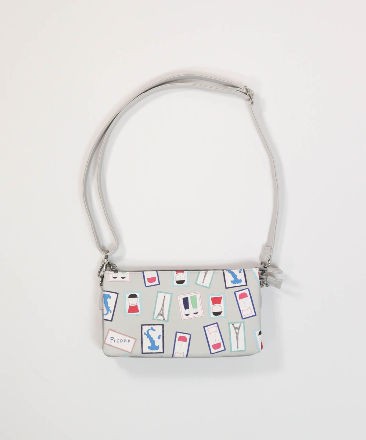 アート総柄ショルダーバッグ（ライトグレー）前