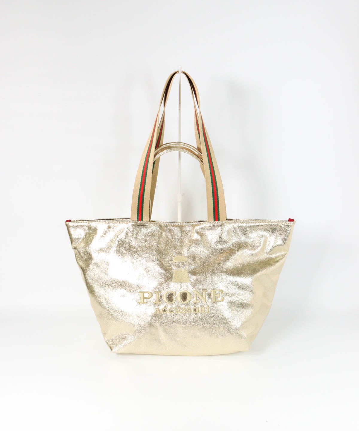 メタリックトートバッグ(ベージュ)前