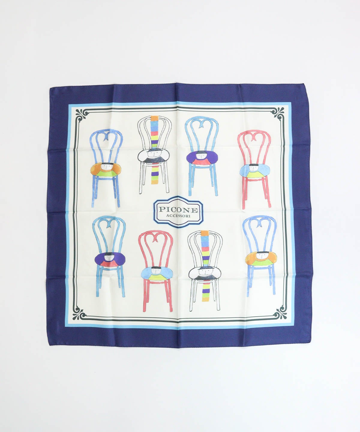 シルク100％スカーフ（ネイビー）表