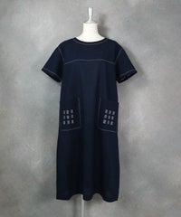 コットン100％刺繍ステッチワンピース（ネイビー）前